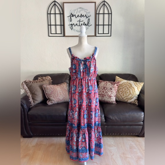 Natural Life Isabella Maxi Dress In Red Blue Floral Size XL Boho - Picture 8 of 15